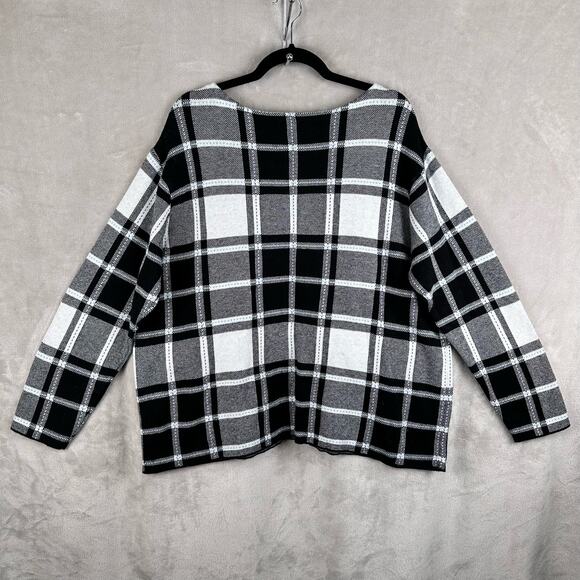 J Jill Sweater Womens 2X Black White Plaid Preppy Career Comfort Neutral Casual - Picture 5 of 12